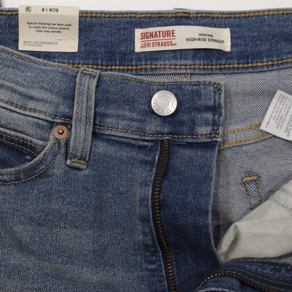 Signature Women's High Rise Straight Distressed Stretch Denim Jeans Blue Sz 8/29 - Picture 8 of 9